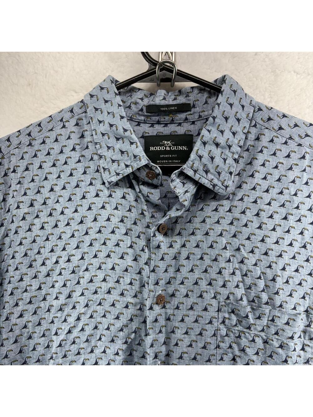 Rodd & Gunn 100% Linen Button Up Shirt Mens Large Italy AOP Bird Summer